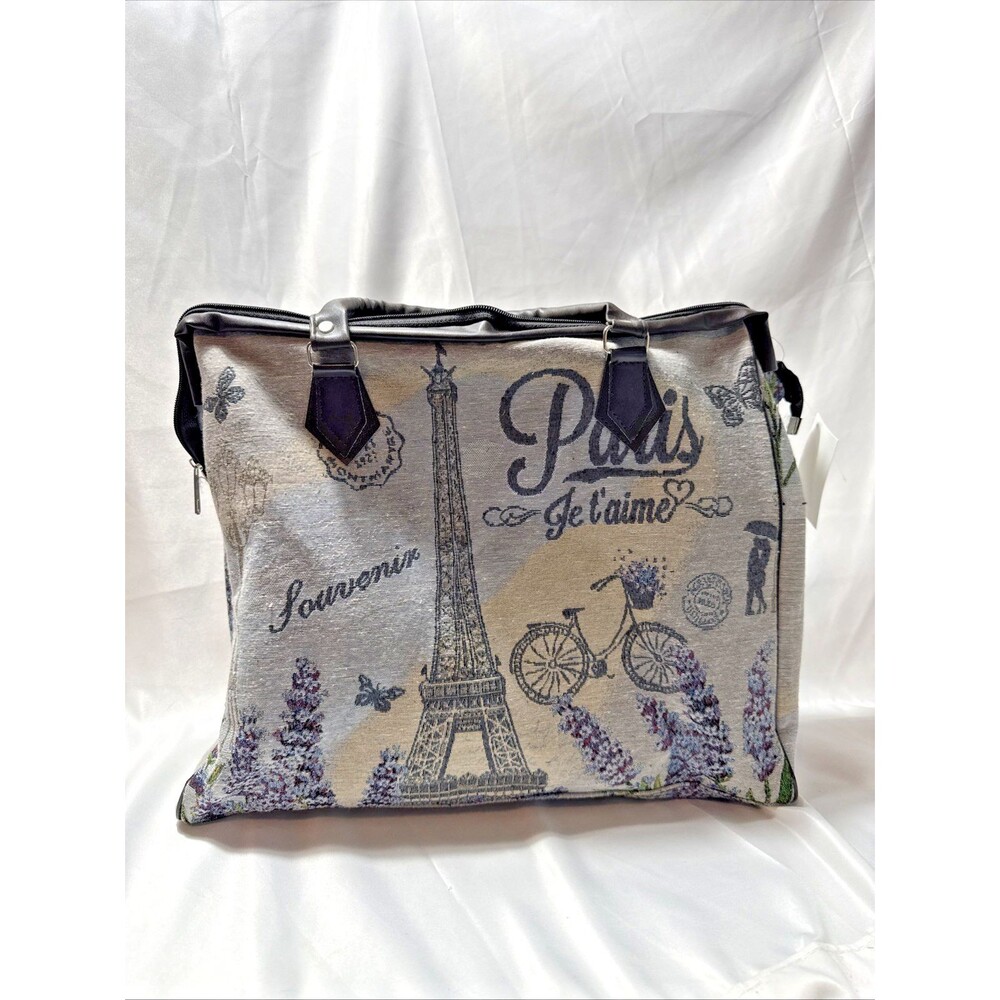 Paris & Bluebonnets Overnight Carpet Bag Large Purse Shopping Zippered